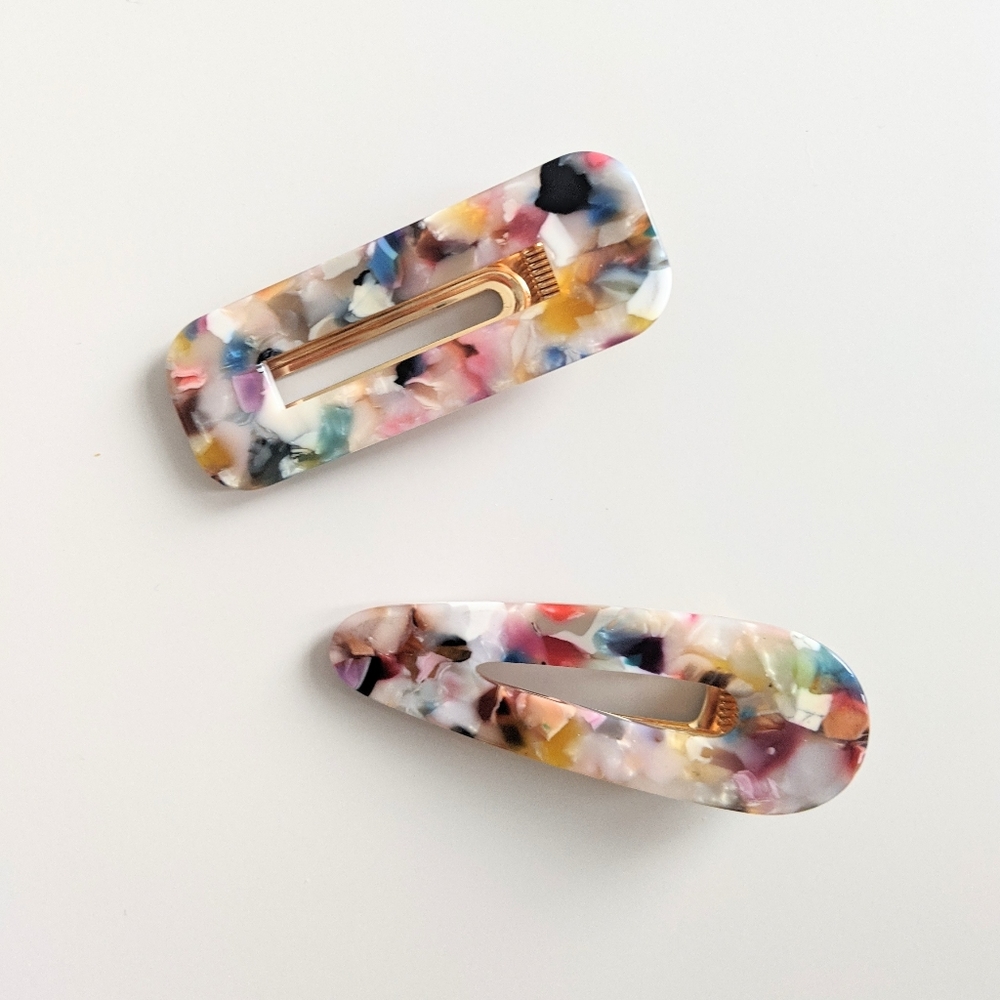 🆓 NEW Hair Clips Rainbow Marble